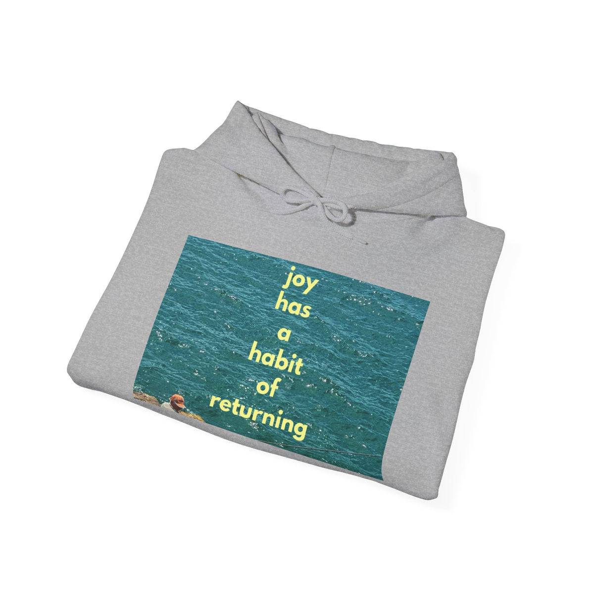 Ocean Photo Hoodie — “Joy has a habit of returning” Relaxed Beach Vibe Sweatshirt