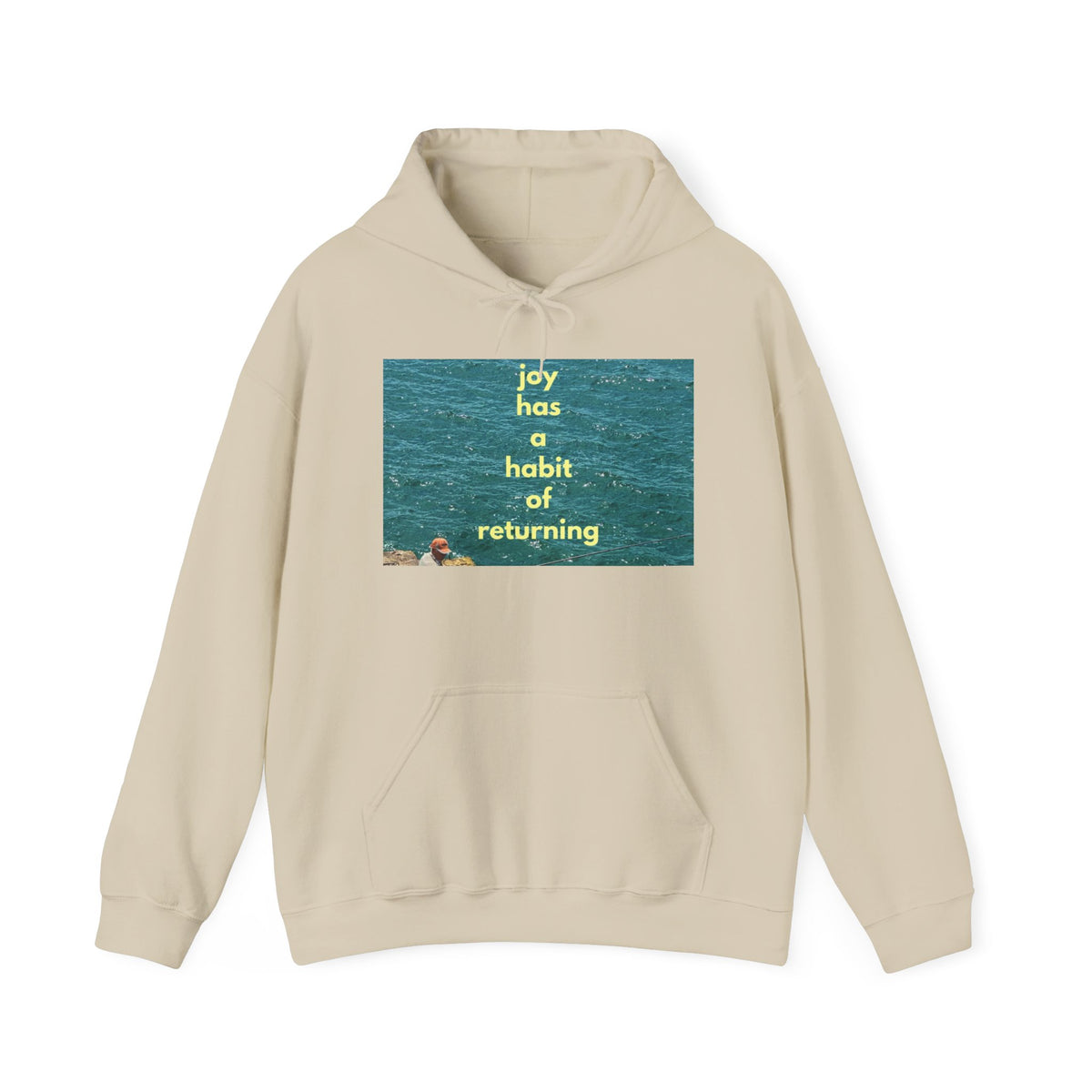 Ocean Photo Hoodie — “Joy has a habit of returning” Relaxed Beach Vibe Sweatshirt