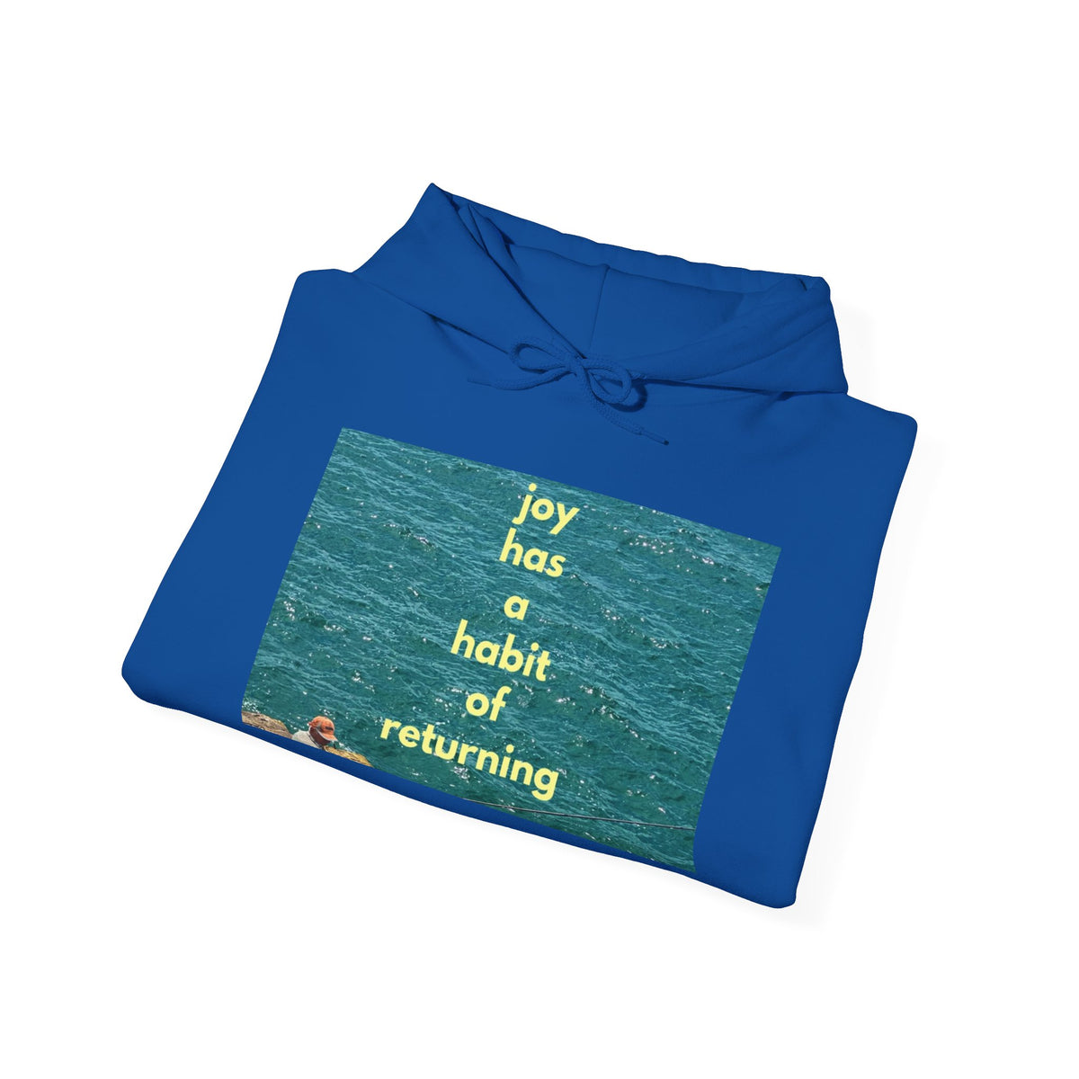 Ocean Photo Hoodie — “Joy has a habit of returning” Relaxed Beach Vibe Sweatshirt