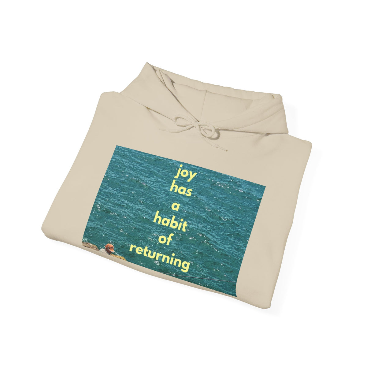 Ocean Photo Hoodie — “Joy has a habit of returning” Relaxed Beach Vibe Sweatshirt