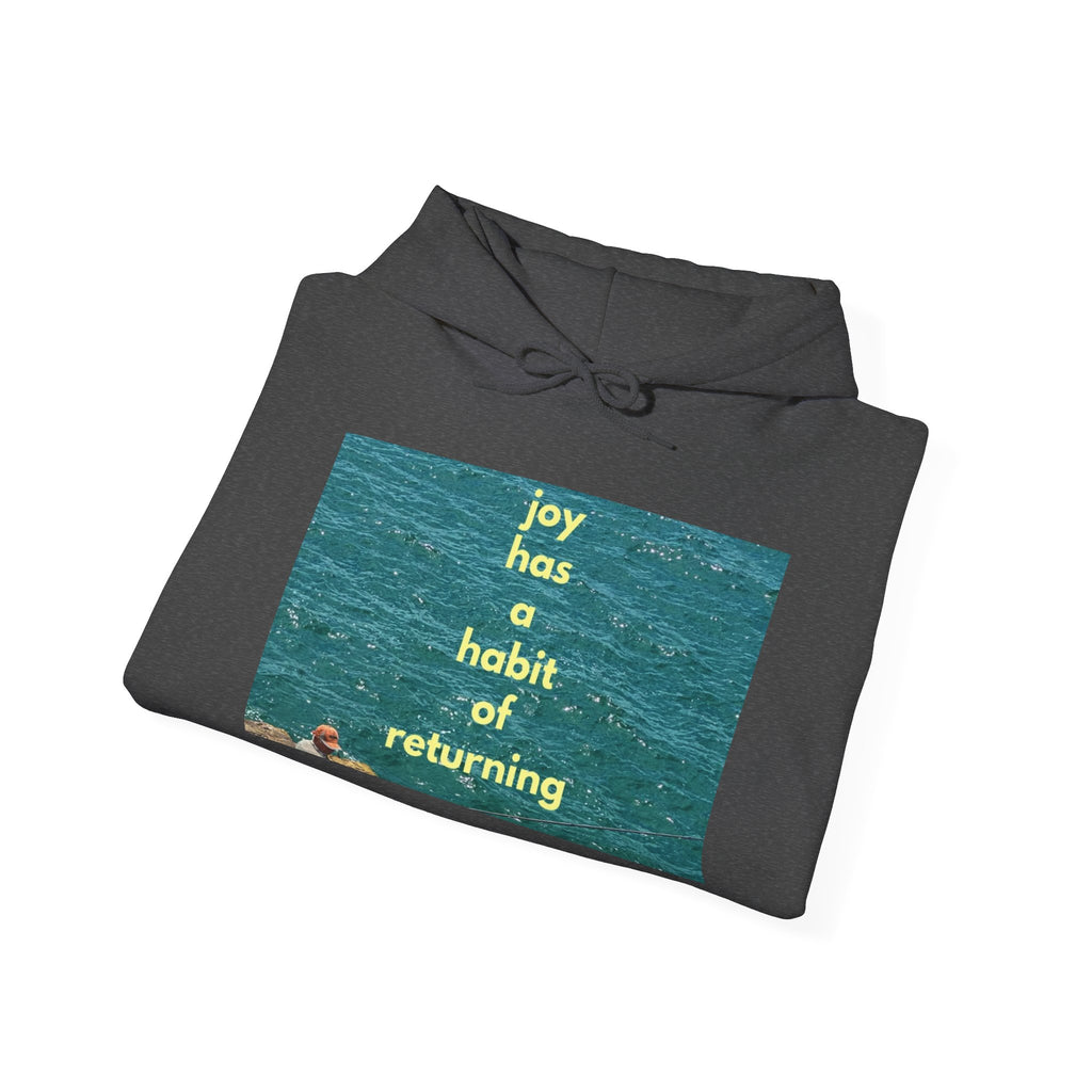 Ocean Photo Hoodie — “Joy has a habit of returning” Relaxed Beach Vibe Sweatshirt