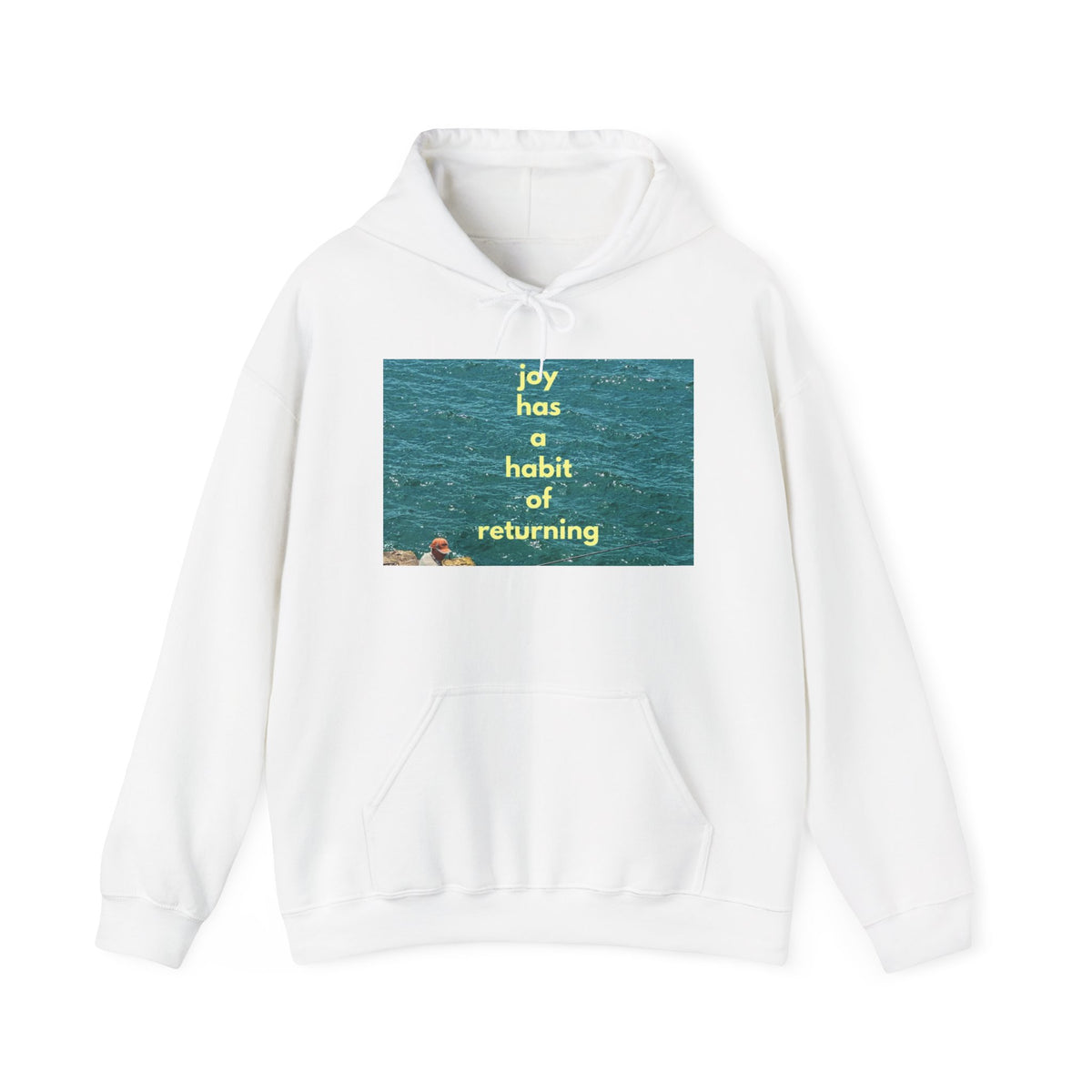 Ocean Photo Hoodie — “Joy has a habit of returning” Relaxed Beach Vibe Sweatshirt